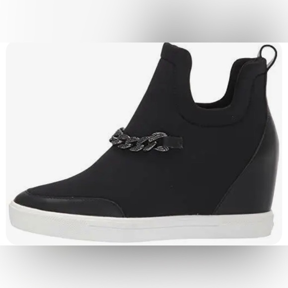 KARL LAGERFELD PARIS,Black Fabric/Leather COVEY WEDGE Sneaker/Bootie/Shoe SZ 5.5 - Picture 1 of 8